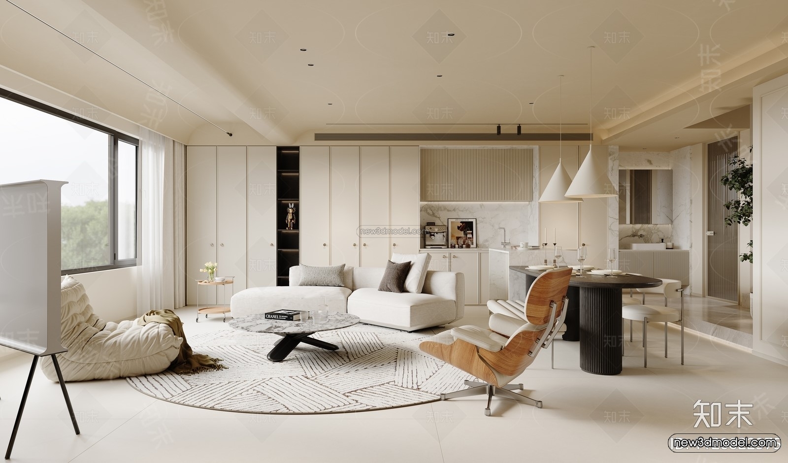 Modern Style Interior 3D Blocks and 3D Models – Living Room 3D Scene – 387 – CORONA - thumbnail 2