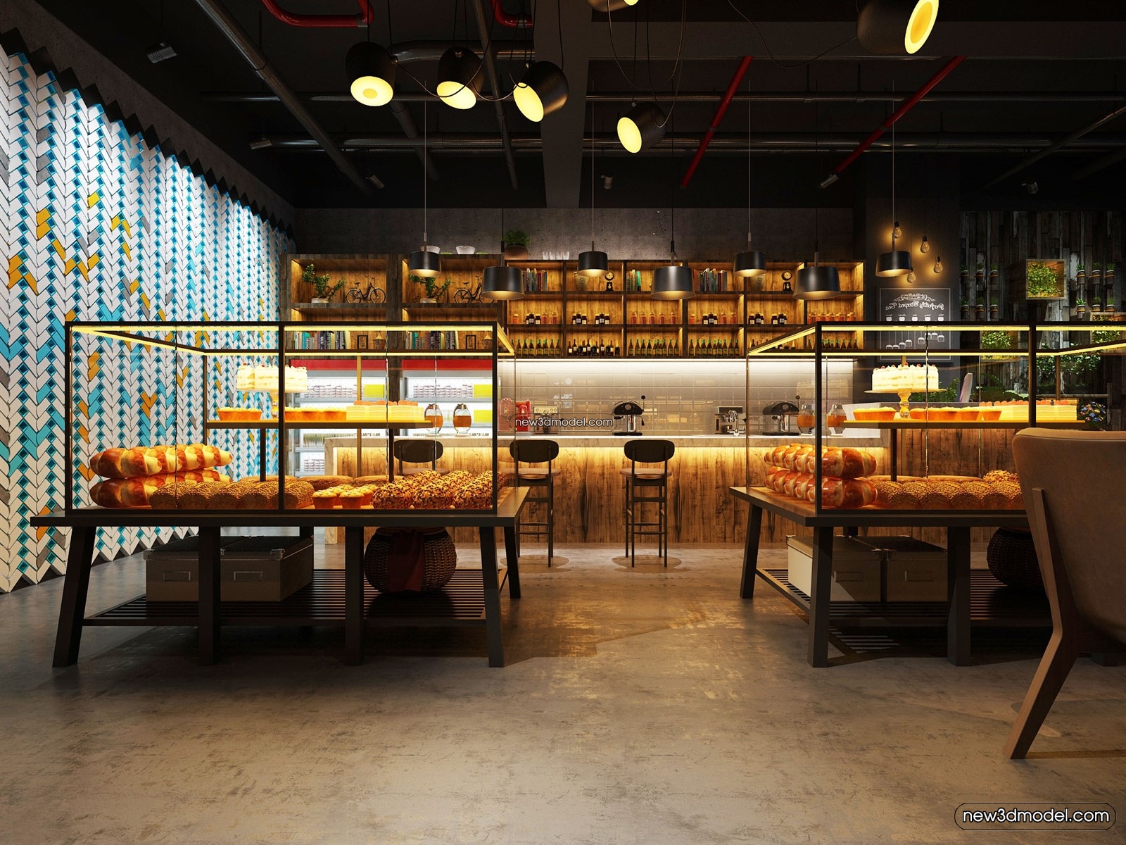 Restaurant and Fastfood 3D Scene – 3D Blocks – 218 – VRAY - thumbnail 2