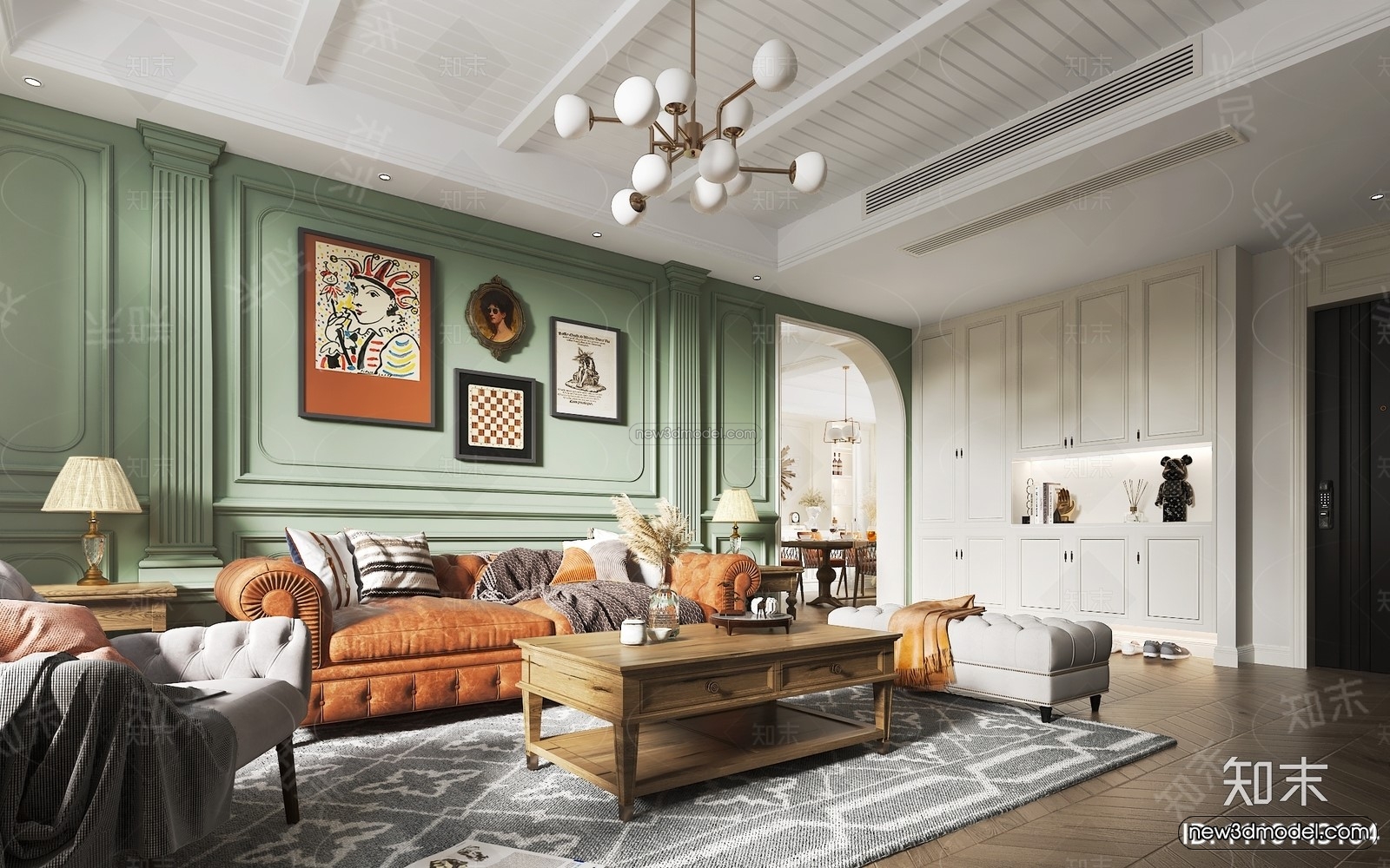 Morandi Style Interior 3D Blocks – Living Room 3D Scene – 001 – VRAY - thumbnail 3
