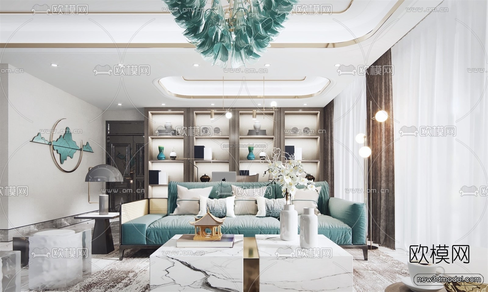 Luxury Style Interior 3D Blocks – Living Room 3D Model – 148 – VRAY - thumbnail 3