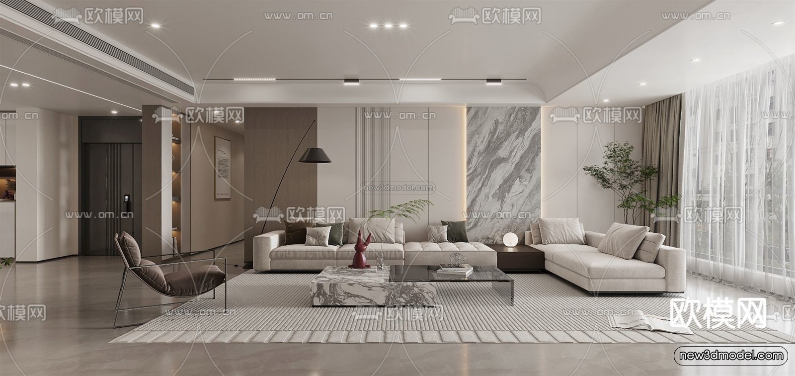 Modern Style Interior 3D Blocks and 3D Models – Living Room 3D Scene – 390 – CORONA - thumbnail 4