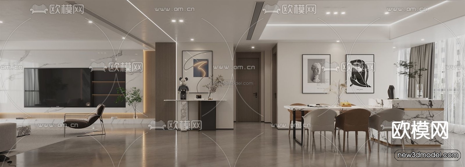 Modern Style Interior 3D Blocks and 3D Models – Living Room 3D Scene – 390 – CORONA - thumbnail 2