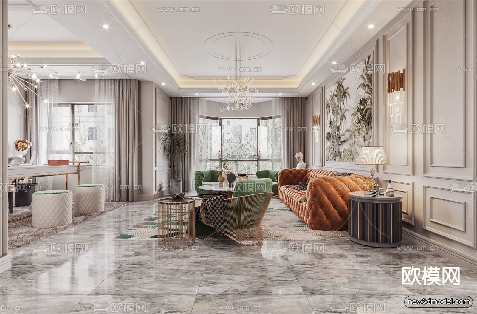 Cream Style Interior 3D Blocks – Living Room 3D Model – 026 – VRAY - thumbnail 5
