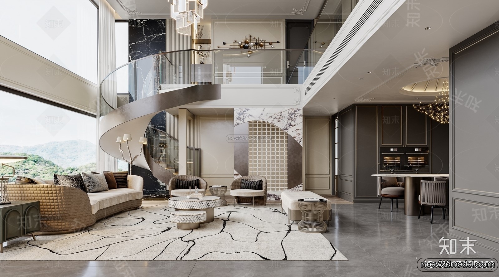 Modern Style Interior 3D Blocks and 3D Models – Living Room 3D Scene – 169 – CORONA - thumbnail 2