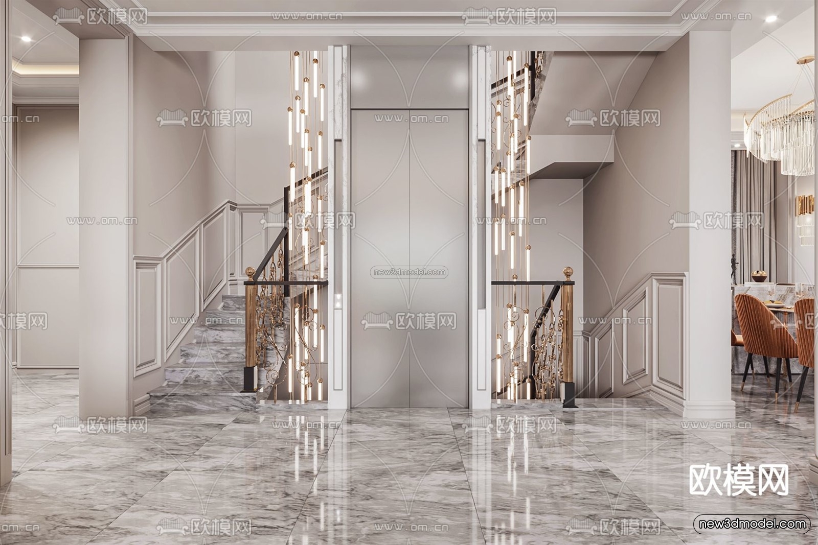 Cream Style Interior 3D Blocks – Living Room 3D Model – 026 – VRAY - thumbnail 2