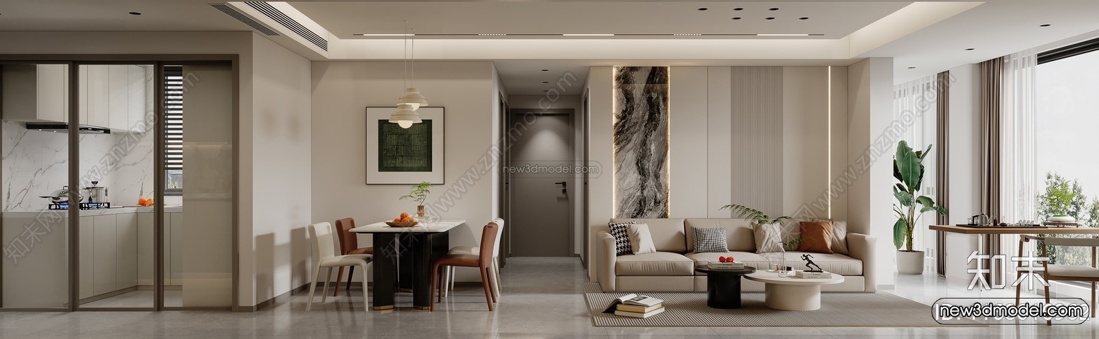 Modern Style Interior 3D Blocks and 3D Models – Living Room 3D Scene – 392 – CORONA - thumbnail 2