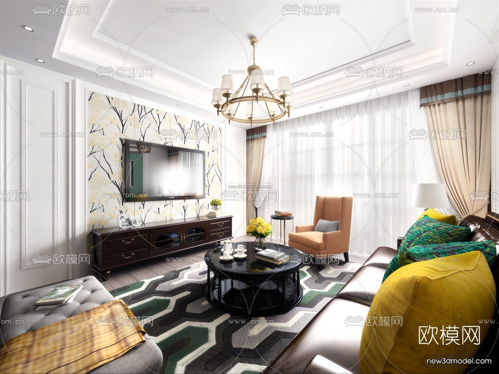Morandi Style Interior 3D Blocks – Living Room 3D Scene – 004 – VRAY - thumbnail 3