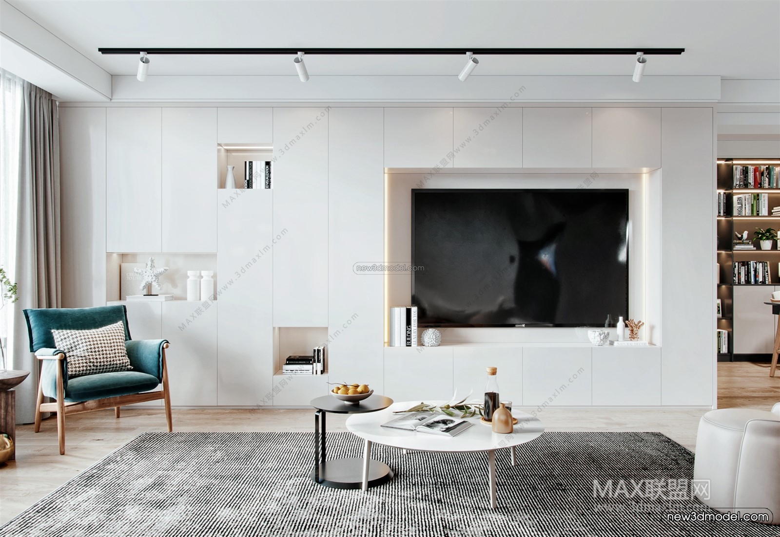 Nordic Style Interior 3D Blocks – Living Room 3D Model – 132 – VRAY - thumbnail 3