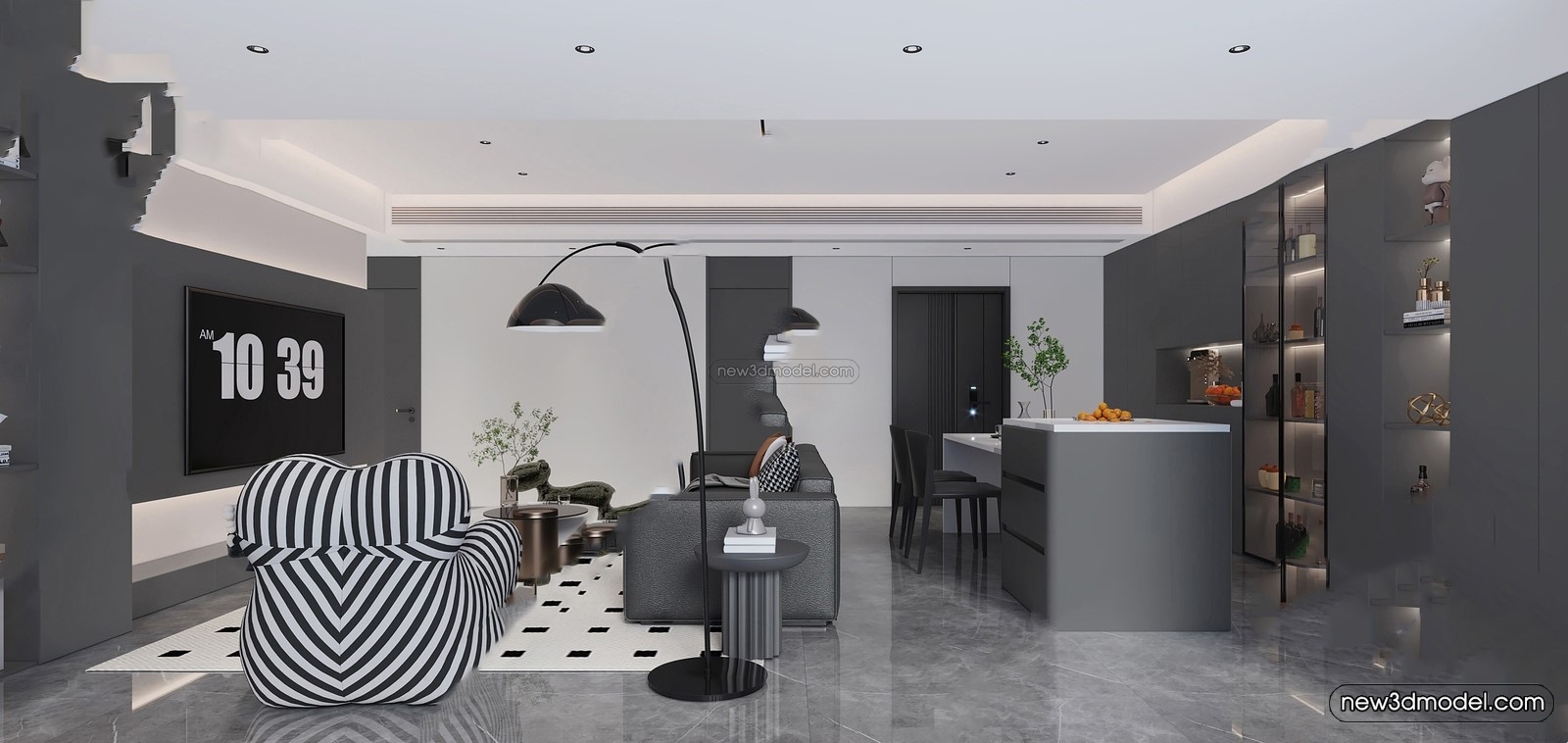 Black – White – Gray Colors Interior 3D Blocks – Living Room 3D Scene – 011 – VRAY - thumbnail 2