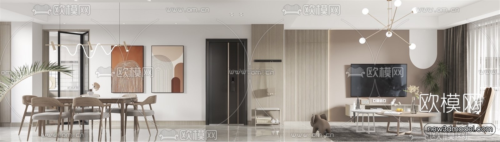 Nordic Style Interior 3D Blocks – Living Room 3D Model – 133 – VRAY - thumbnail 2
