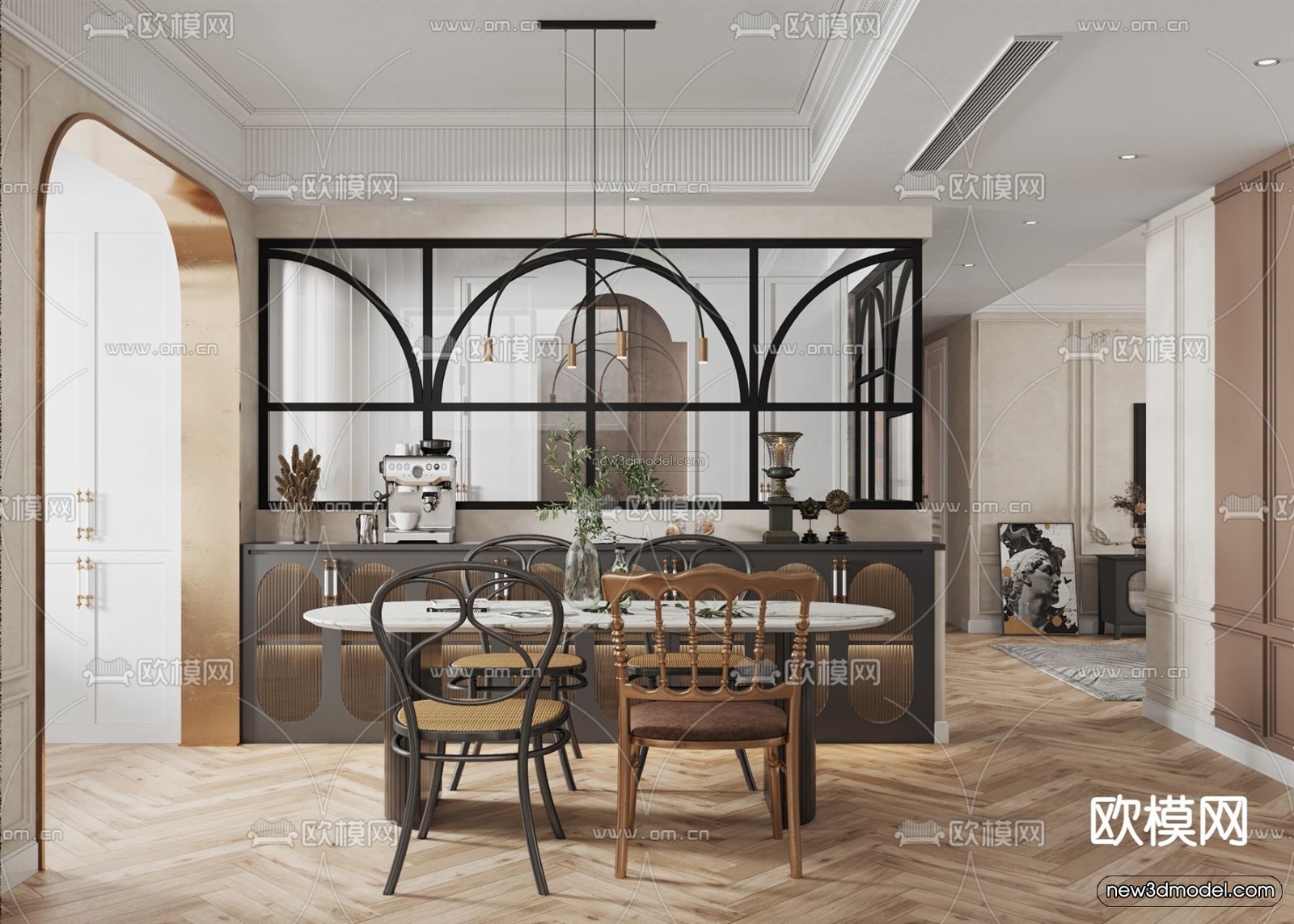 Cream Style Interior 3D Blocks – Living Room 3D Model – 028 – VRAY - thumbnail 3