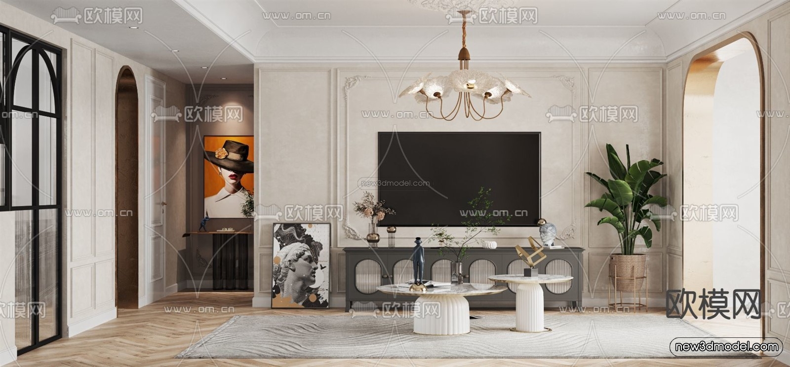 Cream Style Interior 3D Blocks – Living Room 3D Model – 028 – VRAY - thumbnail 2