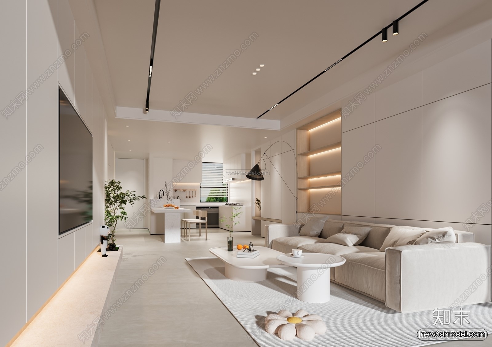 Modern Style Interior 3D Blocks and 3D Models – Living Room 3D Scene – 399 – CORONA - thumbnail 2