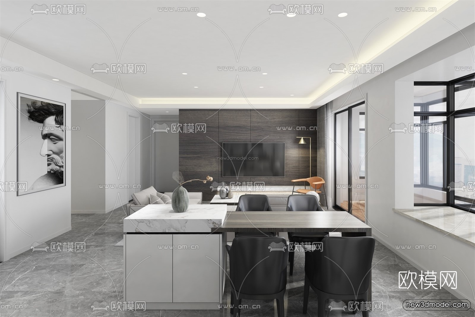 Black – White – Gray Colors Interior 3D Blocks – Living Room 3D Scene – 014 – VRAY - thumbnail 2