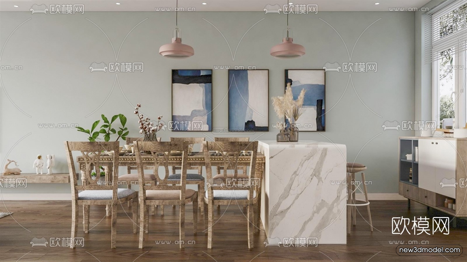 Morandi Style Interior 3D Blocks – Living Room 3D Scene – 005 – VRAY - thumbnail 3