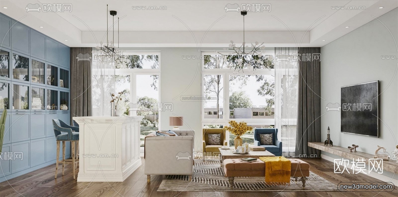Morandi Style Interior 3D Blocks – Living Room 3D Scene – 005 – VRAY - thumbnail 2