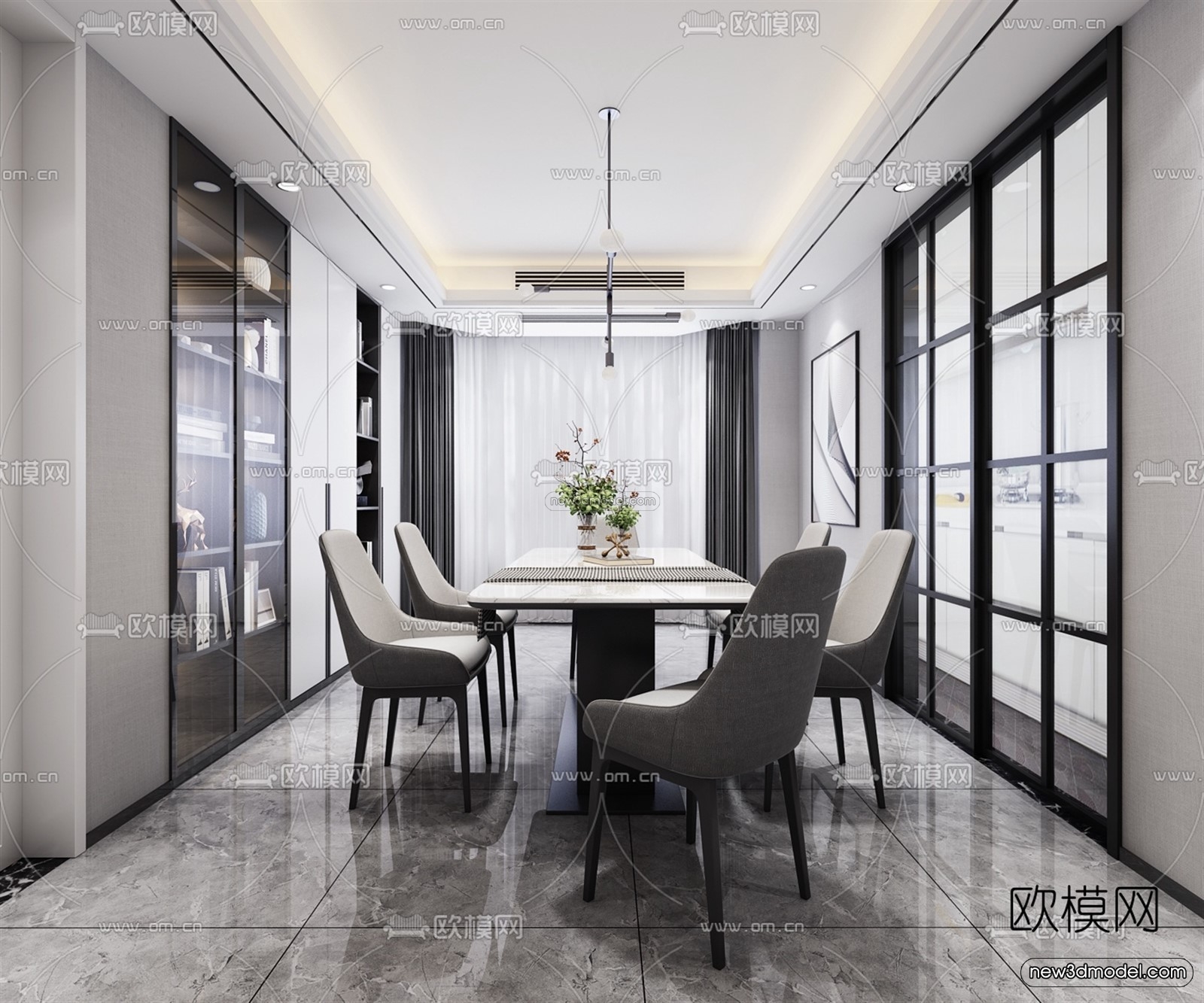 Black – White – Gray Colors Interior 3D Blocks – Living Room 3D Scene – 015 – VRAY - thumbnail 3