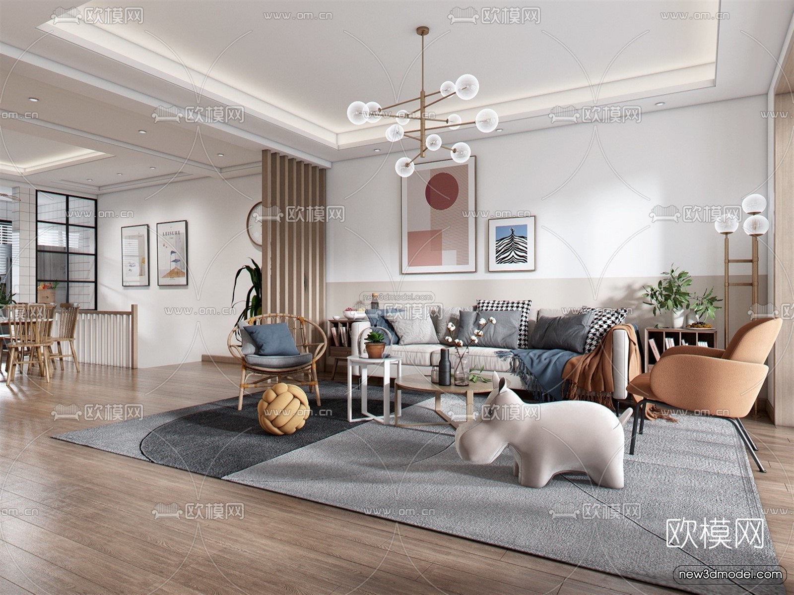 Nordic Style Interior 3D Blocks – Living Room 3D Model – 149 – VRAY - thumbnail 4