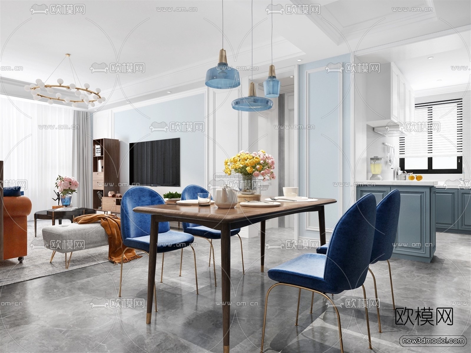 Morandi Style Interior 3D Blocks – Living Room 3D Scene – 007 – VRAY - thumbnail 3