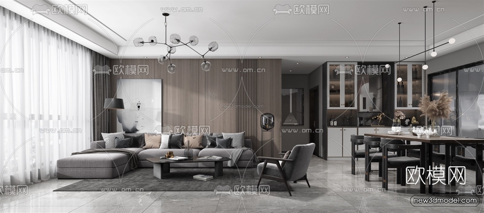 Black – White – Gray Colors Interior 3D Blocks – Living Room 3D Scene – 018 – VRAY - thumbnail 3