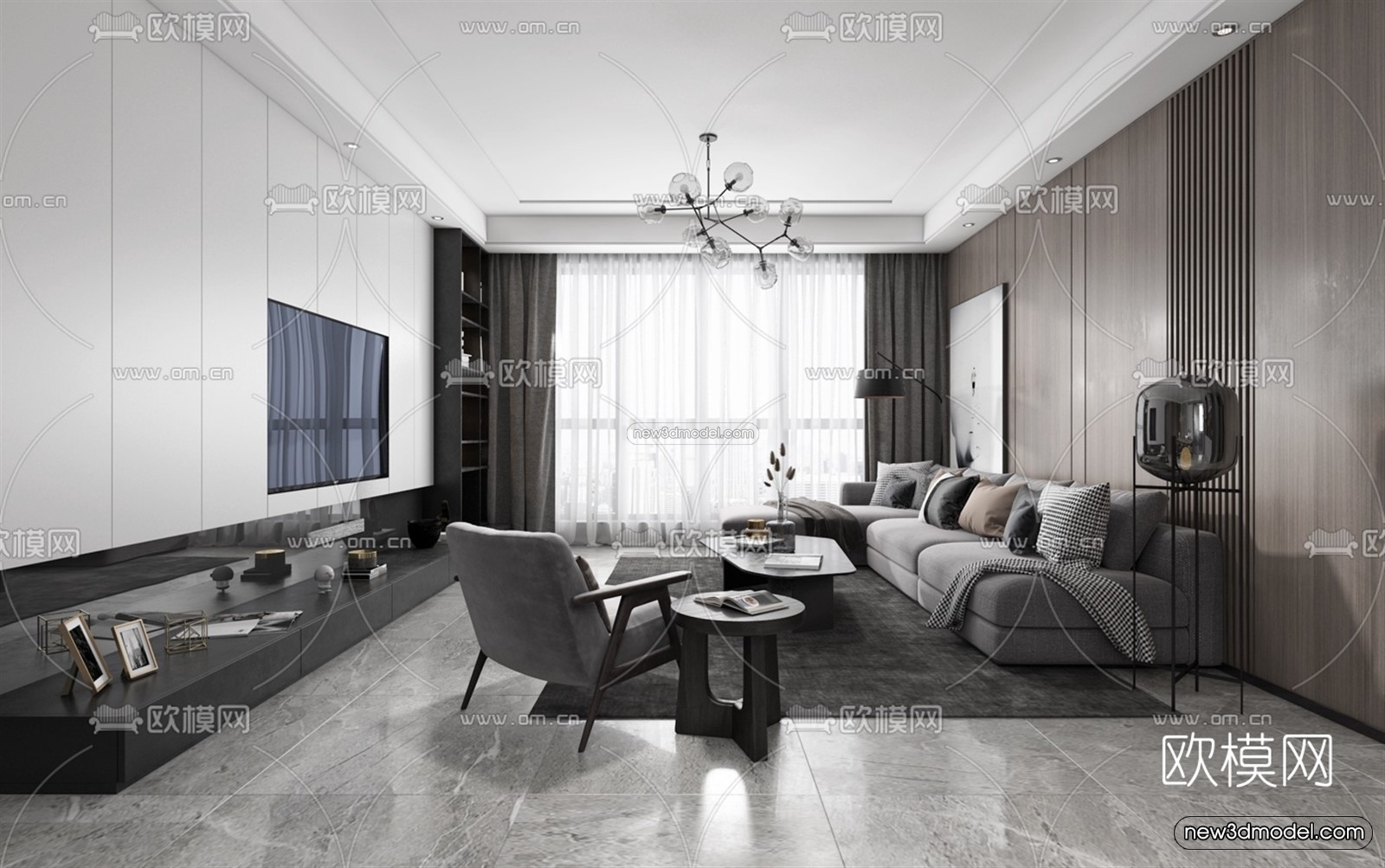 Black – White – Gray Colors Interior 3D Blocks – Living Room 3D Scene – 018 – VRAY - thumbnail 2
