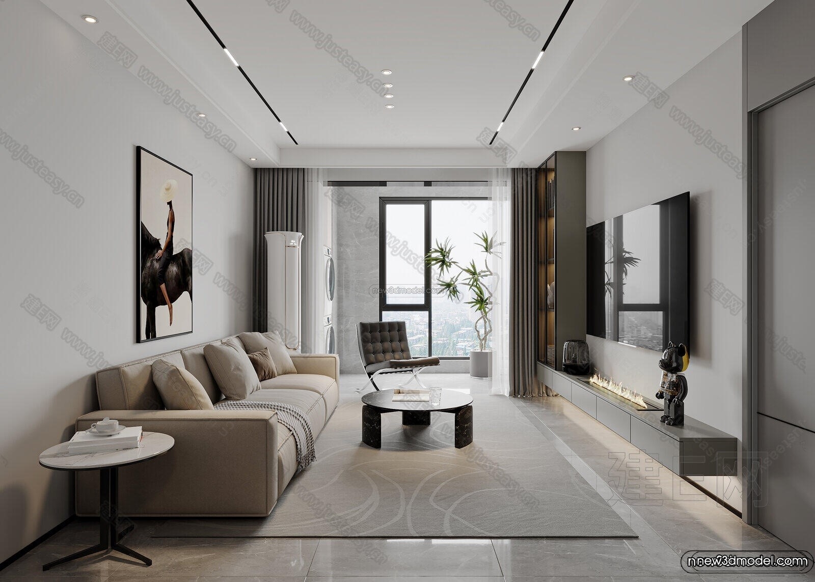 Modern Style Interior 3D Blocks and 3D Models – Living Room 3D Scene – 182 – CORONA - thumbnail 2