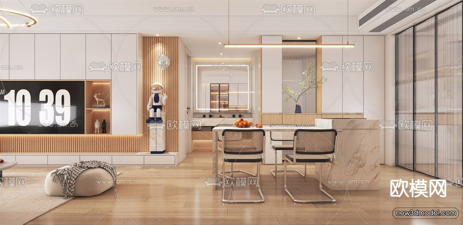 Cream Style Interior 3D Blocks – Living Room 3D Model – 032 – VRAY - thumbnail 2