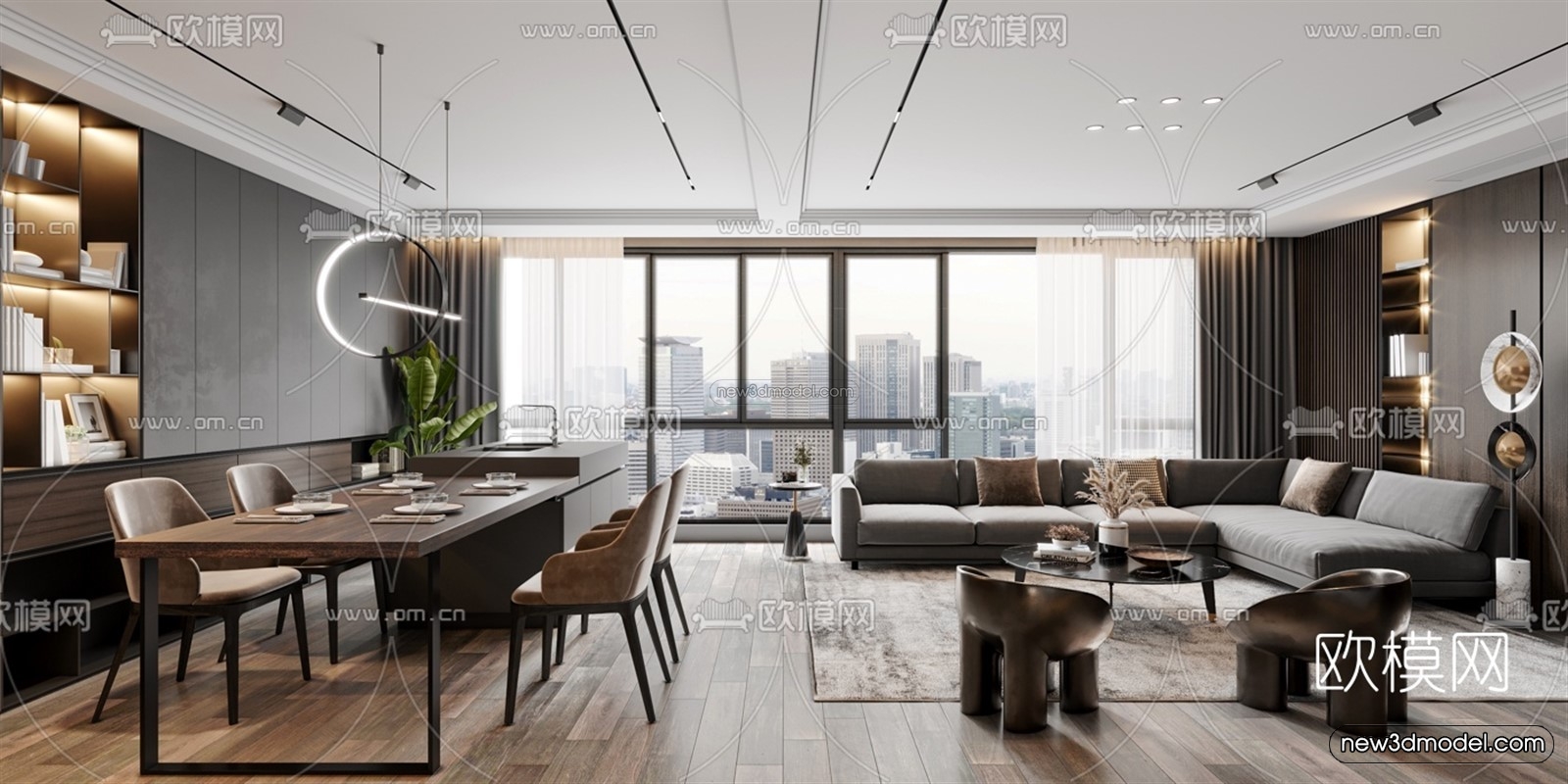 Black – White – Gray Colors Interior 3D Blocks – Living Room 3D Scene – 019 – VRAY - thumbnail 3