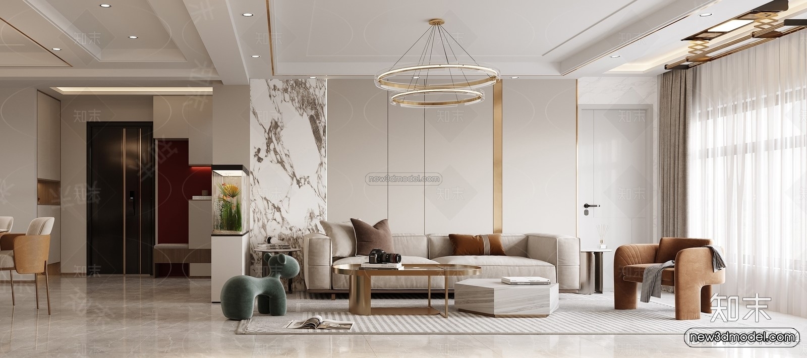 Modern Style Interior 3D Blocks and 3D Models – Living Room 3D Scene – 183 – CORONA - thumbnail 4