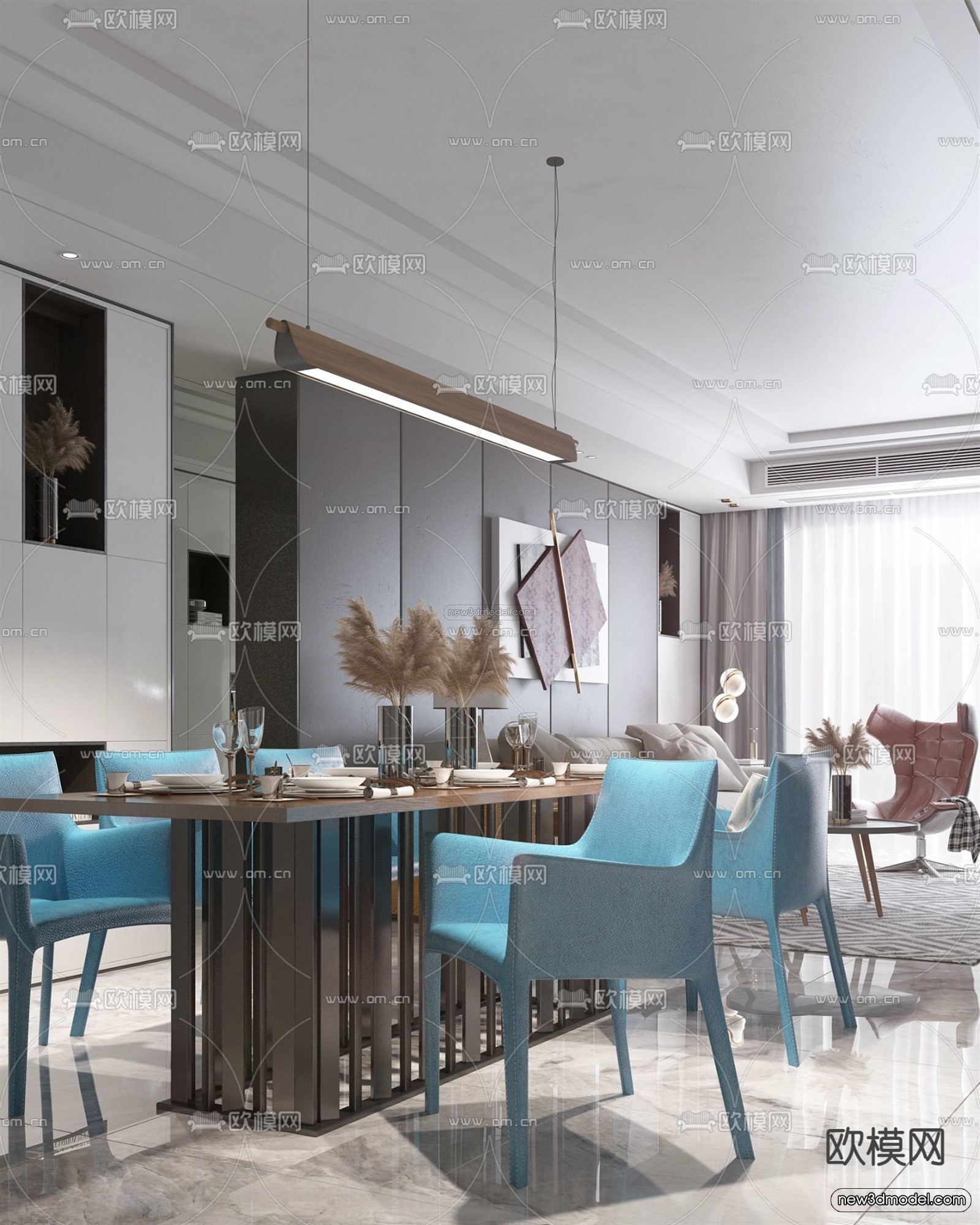 Black – White – Gray Colors Interior 3D Blocks – Living Room 3D Scene – 021 – VRAY - thumbnail 3