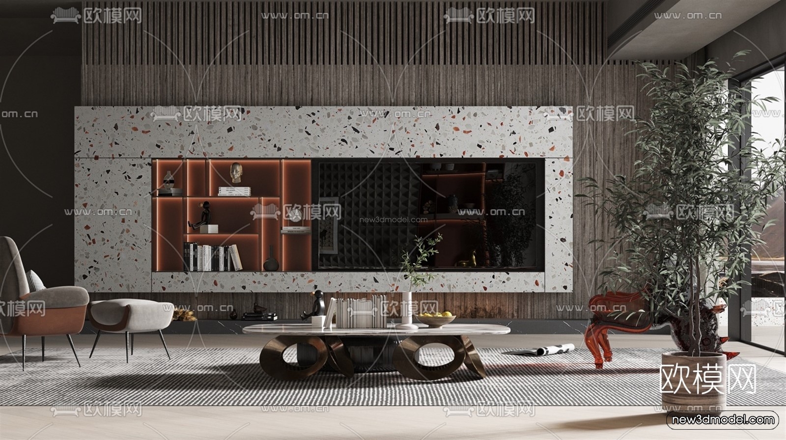 Luxury Style Interior 3D Blocks – Living Room 3D Model – 028 – VRAY - thumbnail 2
