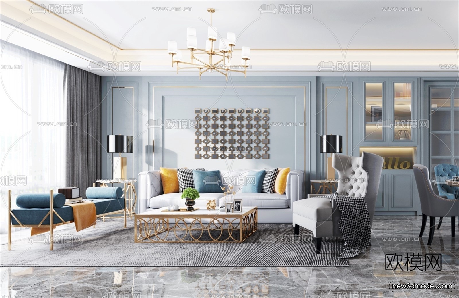 Morandi Style Interior 3D Blocks – Living Room 3D Scene – 009 – VRAY - thumbnail 2