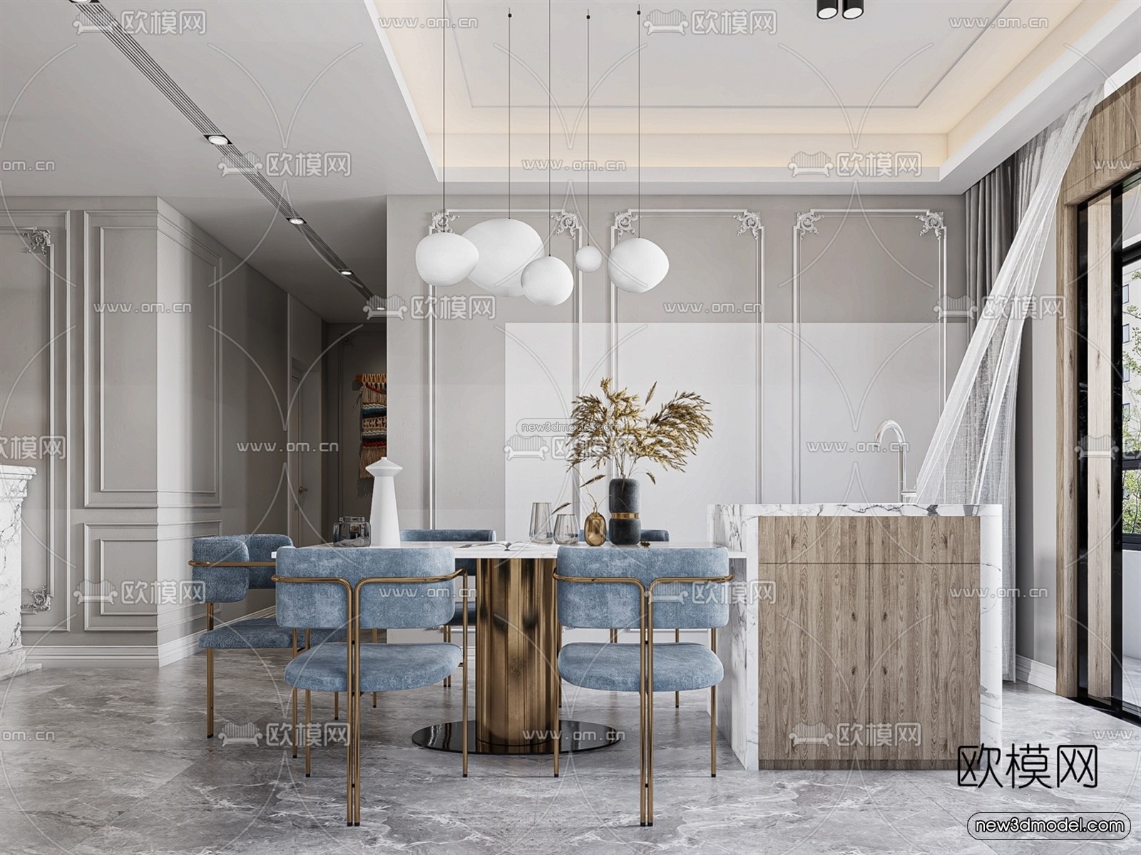 Cream Style Interior 3D Blocks – Living Room 3D Model – 035 – VRAY - thumbnail 3