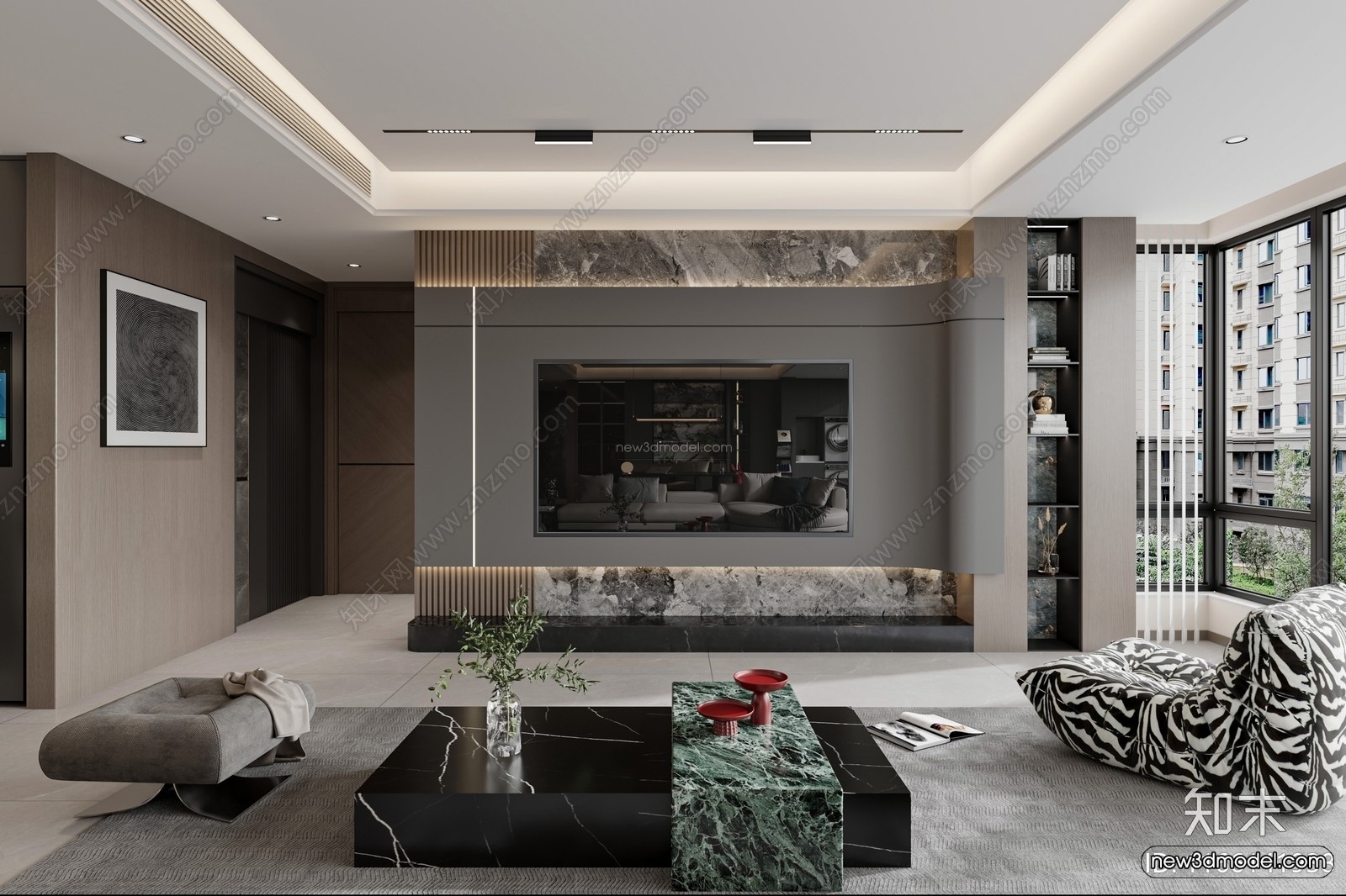 Modern Style Interior 3D Blocks and 3D Models – Living Room 3D Scene – 187 – CORONA - thumbnail 2