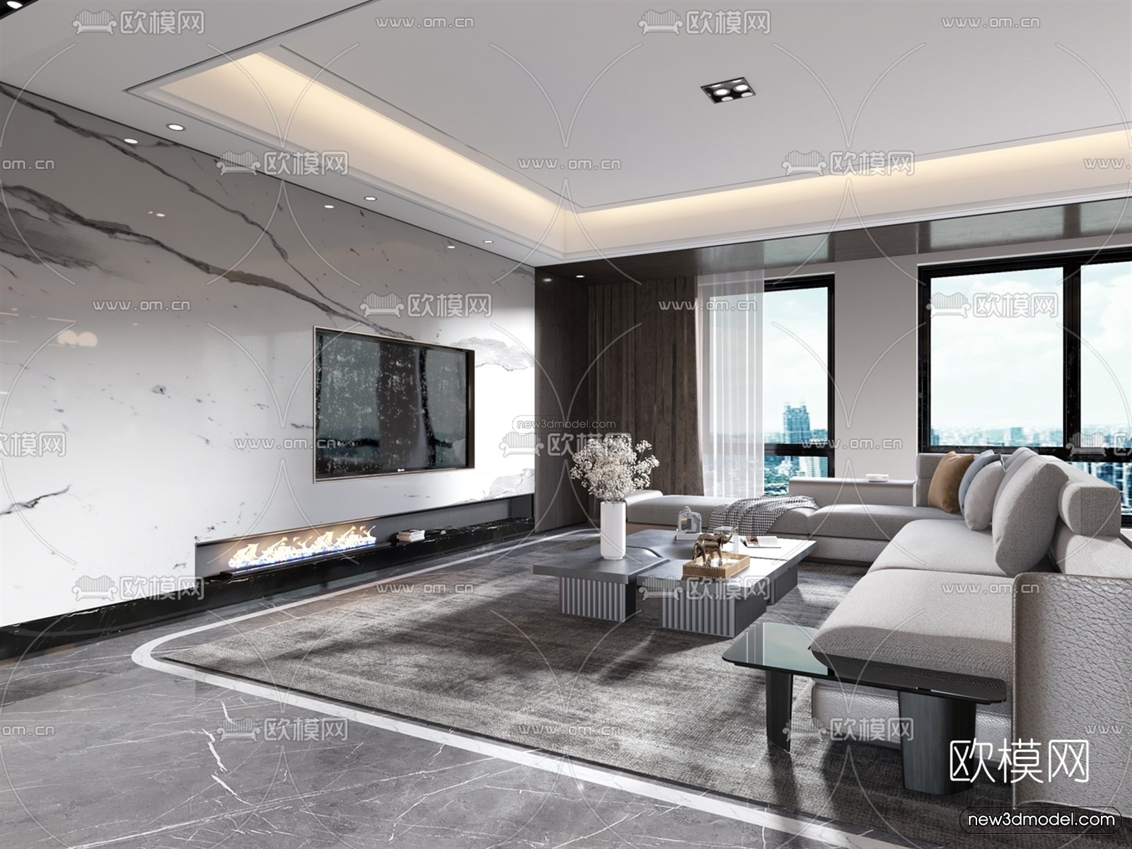 Luxury Style Interior 3D Blocks – Living Room 3D Model – 029 – VRAY - thumbnail 4