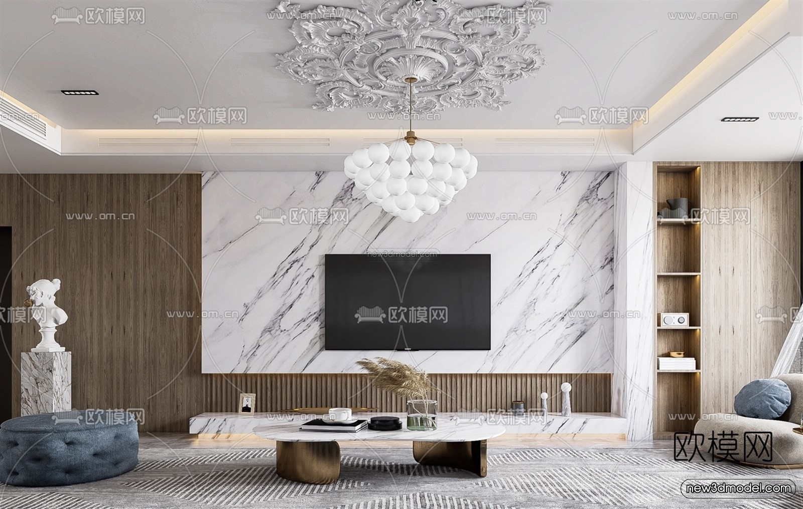 Cream Style Interior 3D Blocks – Living Room 3D Model – 035 – VRAY - thumbnail 4