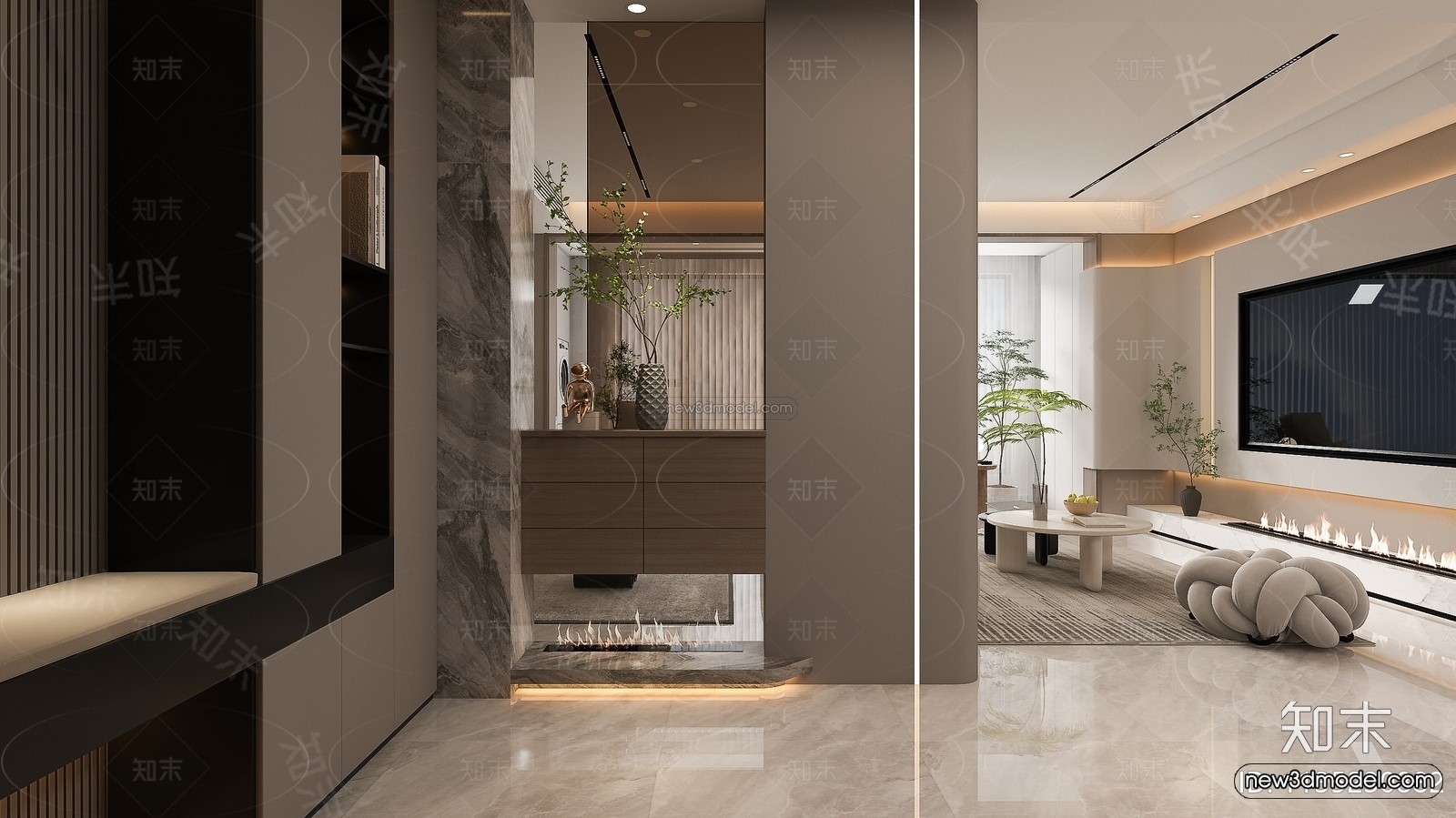 Modern Style Interior 3D Blocks – Living Room 3D Model – 060 – VRAY - thumbnail 4