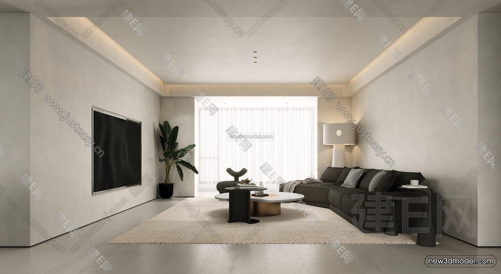Modern Style Interior 3D Blocks and 3D Models – Living Room 3D Scene – 410 – CORONA - thumbnail 4