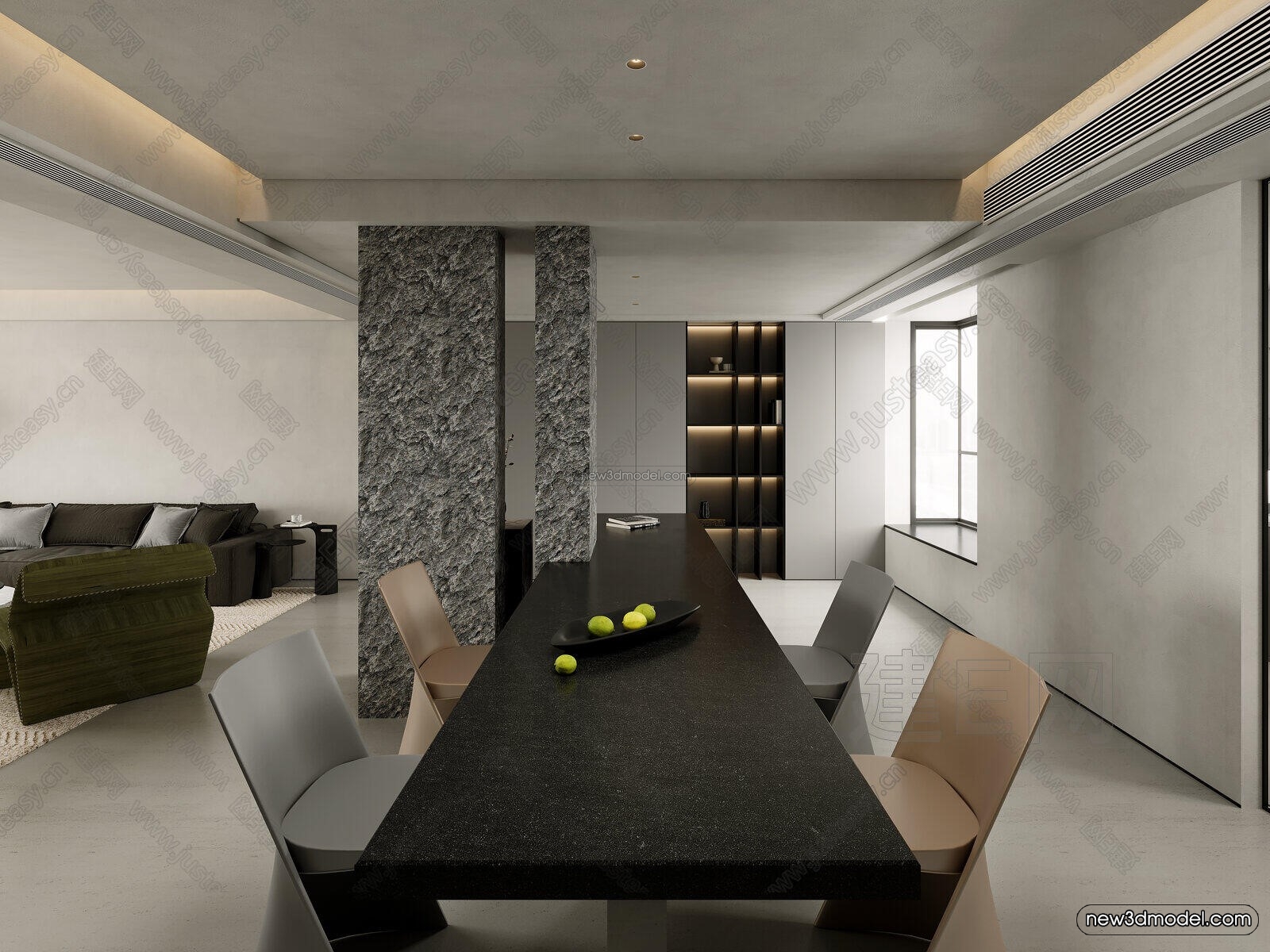 Modern Style Interior 3D Blocks and 3D Models – Living Room 3D Scene – 410 – CORONA - thumbnail 3