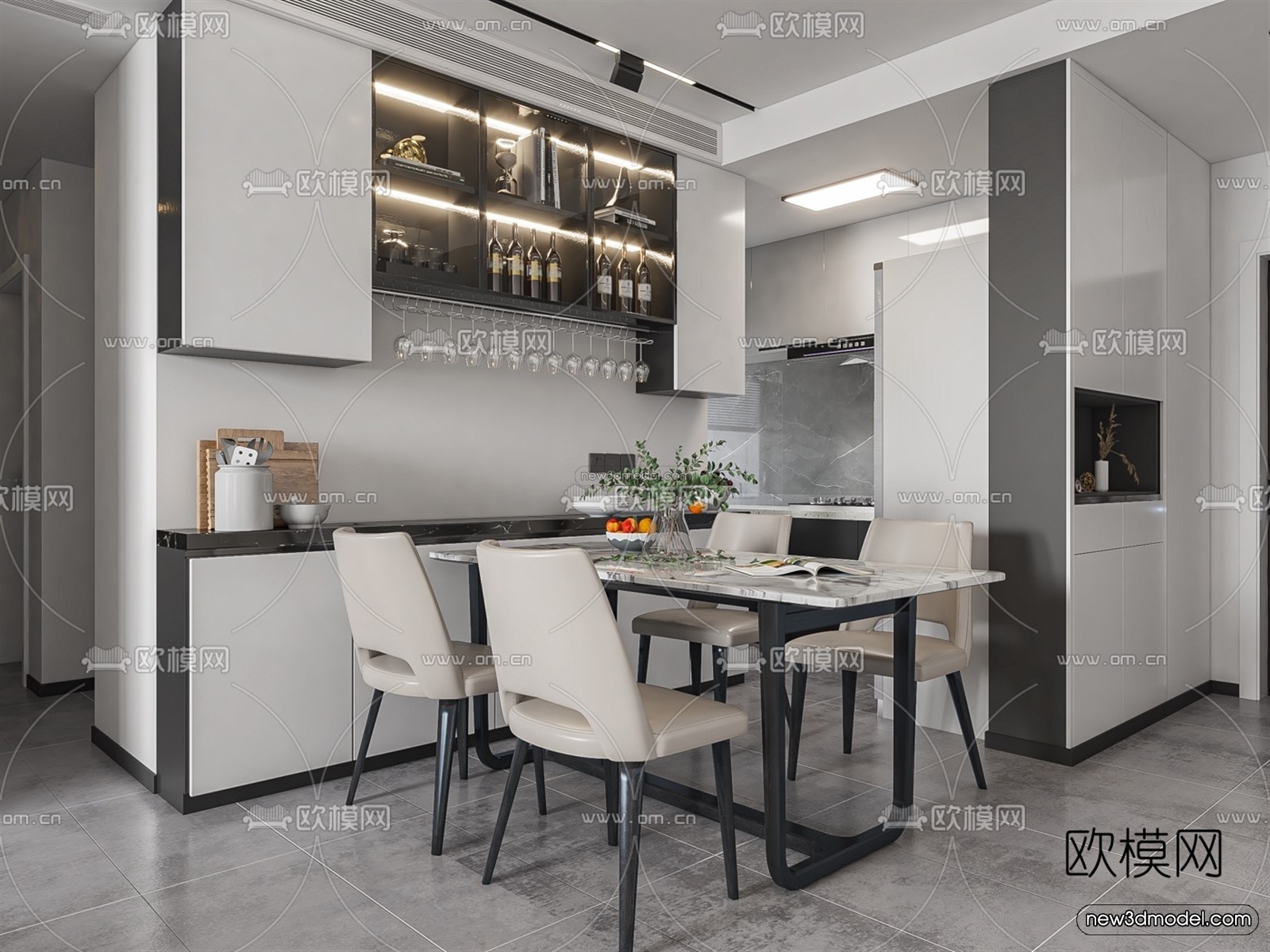 Black – White – Gray Colors Interior 3D Blocks – Living Room 3D Scene – 023 – VRAY - thumbnail 3