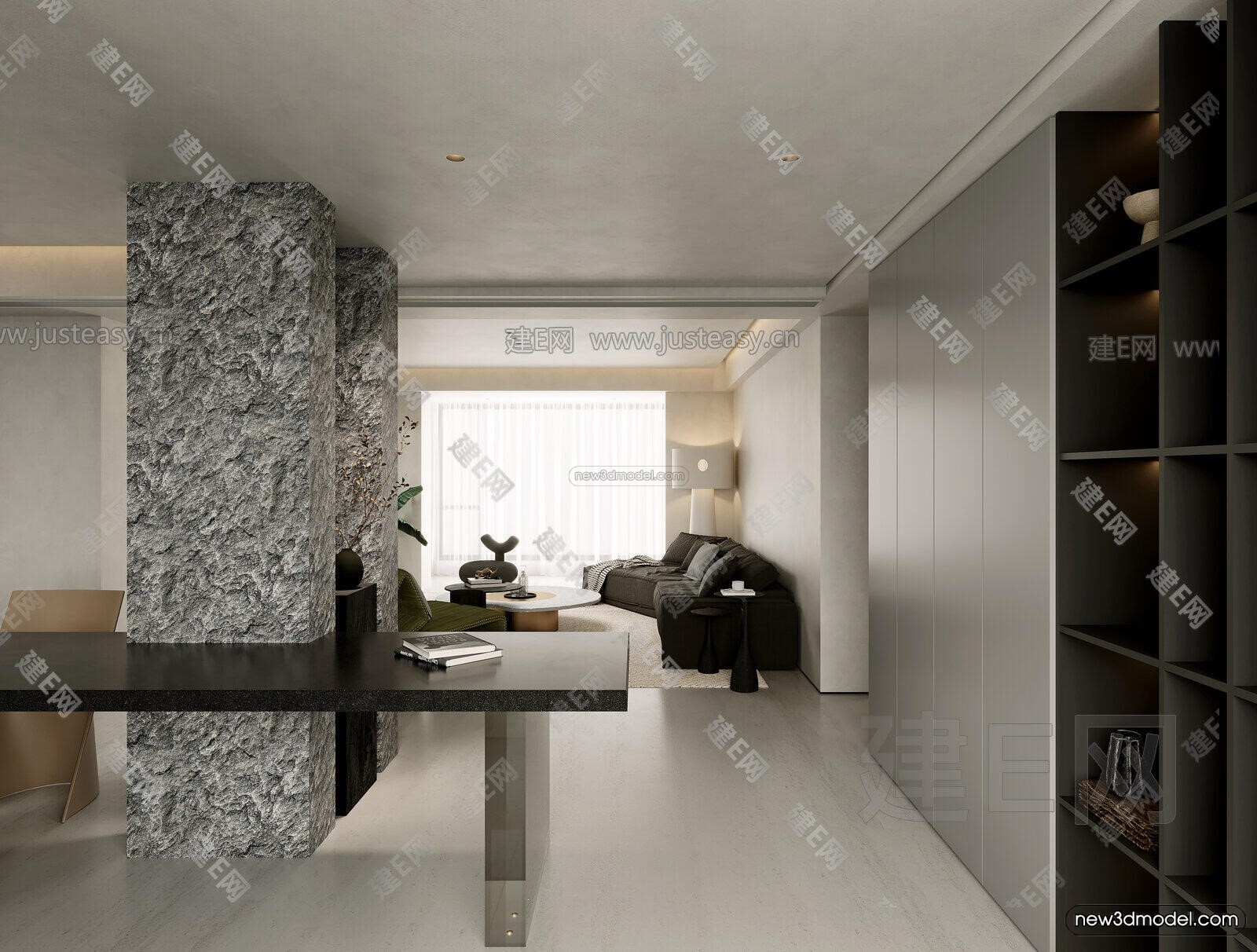 Modern Style Interior 3D Blocks and 3D Models – Living Room 3D Scene – 410 – CORONA - thumbnail 2