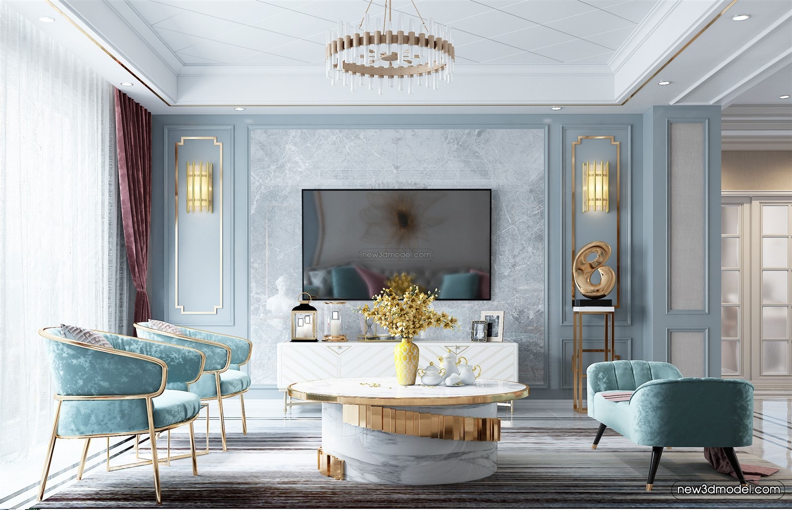 Morandi Style Interior 3D Blocks – Living Room 3D Scene – 021 – VRAY - thumbnail 2