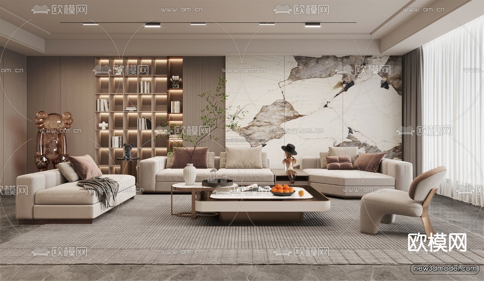 Luxury Style Interior 3D Blocks – Living Room 3D Model – 032 – VRAY - thumbnail 2