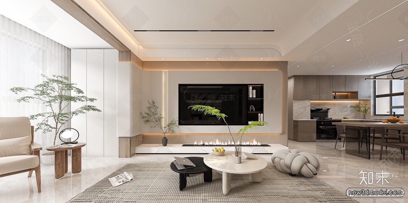 Modern Style Interior 3D Blocks – Living Room 3D Model – 060 – VRAY - thumbnail 2