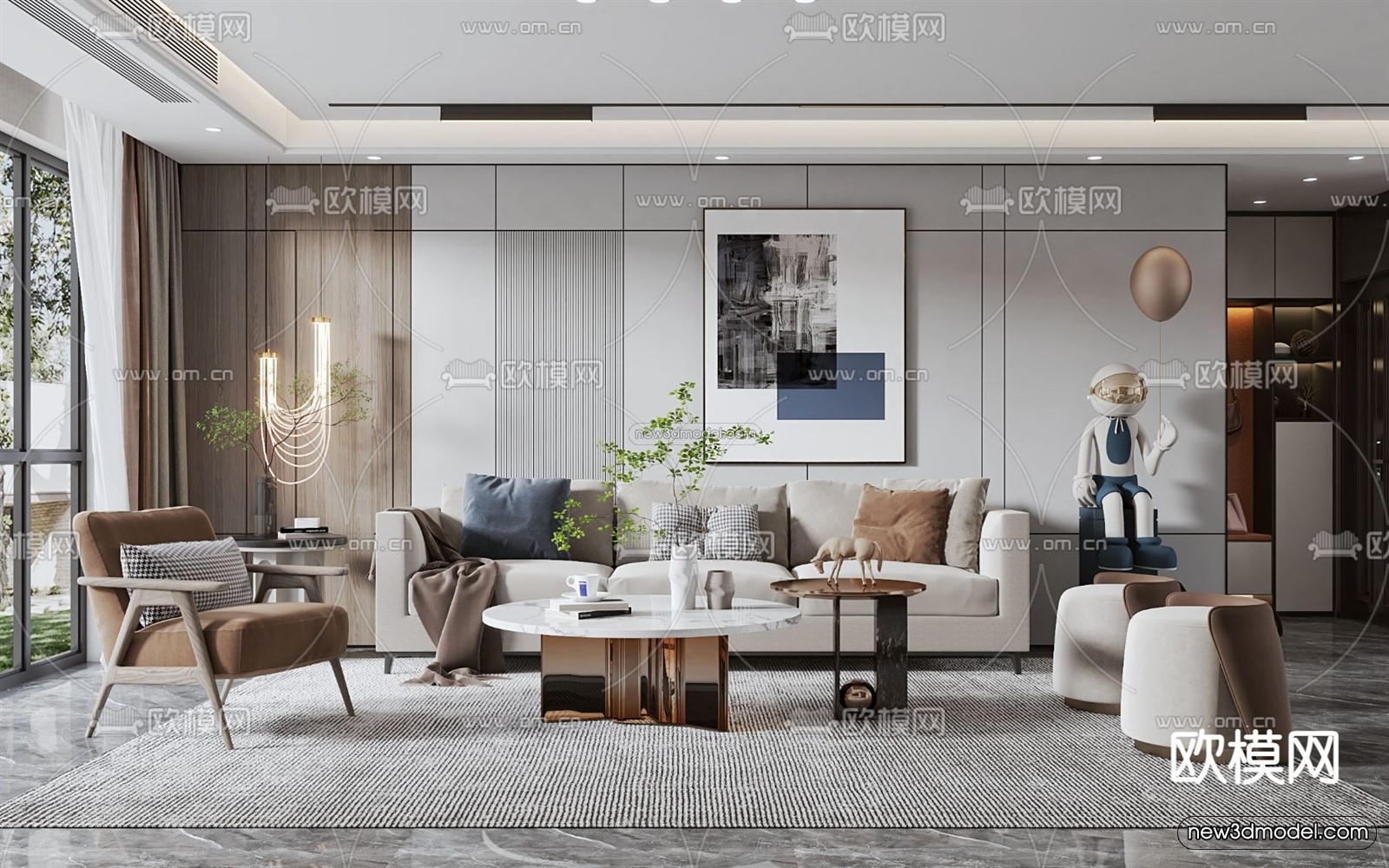 Luxury Style Interior 3D Blocks – Living Room 3D Model – 031 – VRAY - thumbnail 2