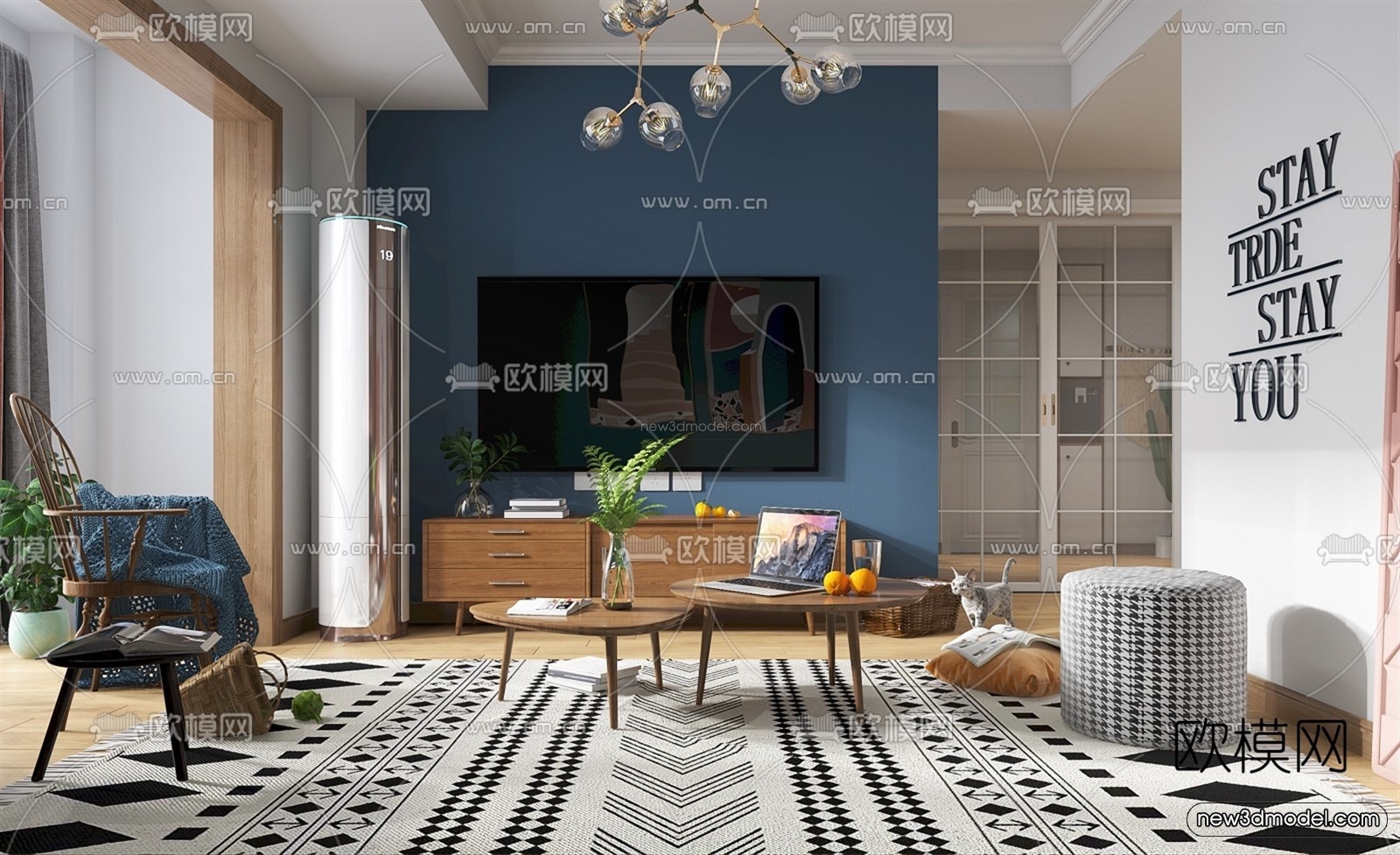 Nordic Style Interior 3D Blocks – Living Room 3D Model – 151 – VRAY - thumbnail 2