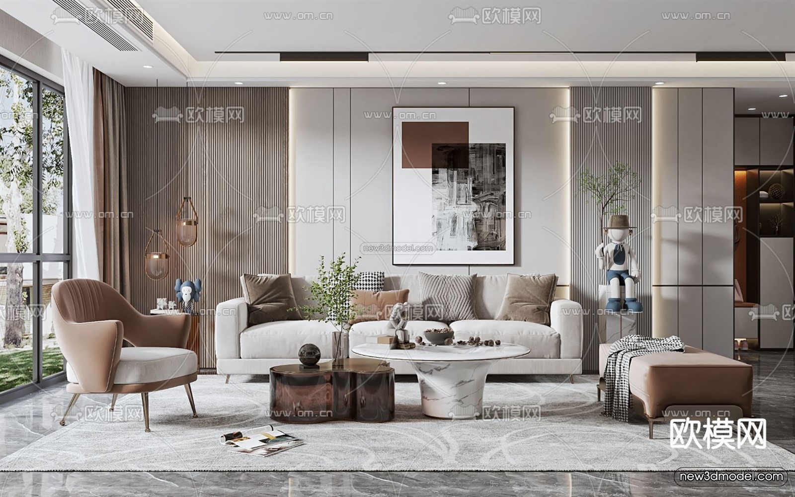 Luxury Style Interior 3D Blocks – Living Room 3D Model – 034 – VRAY - thumbnail 2