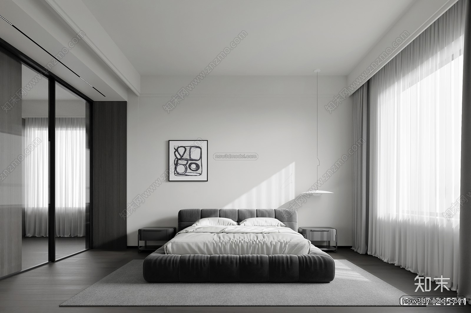 Modern Style Interior 3D Blocks and 3D Models – Bedroom 3D Scene – 537 – CORONA - thumbnail 2