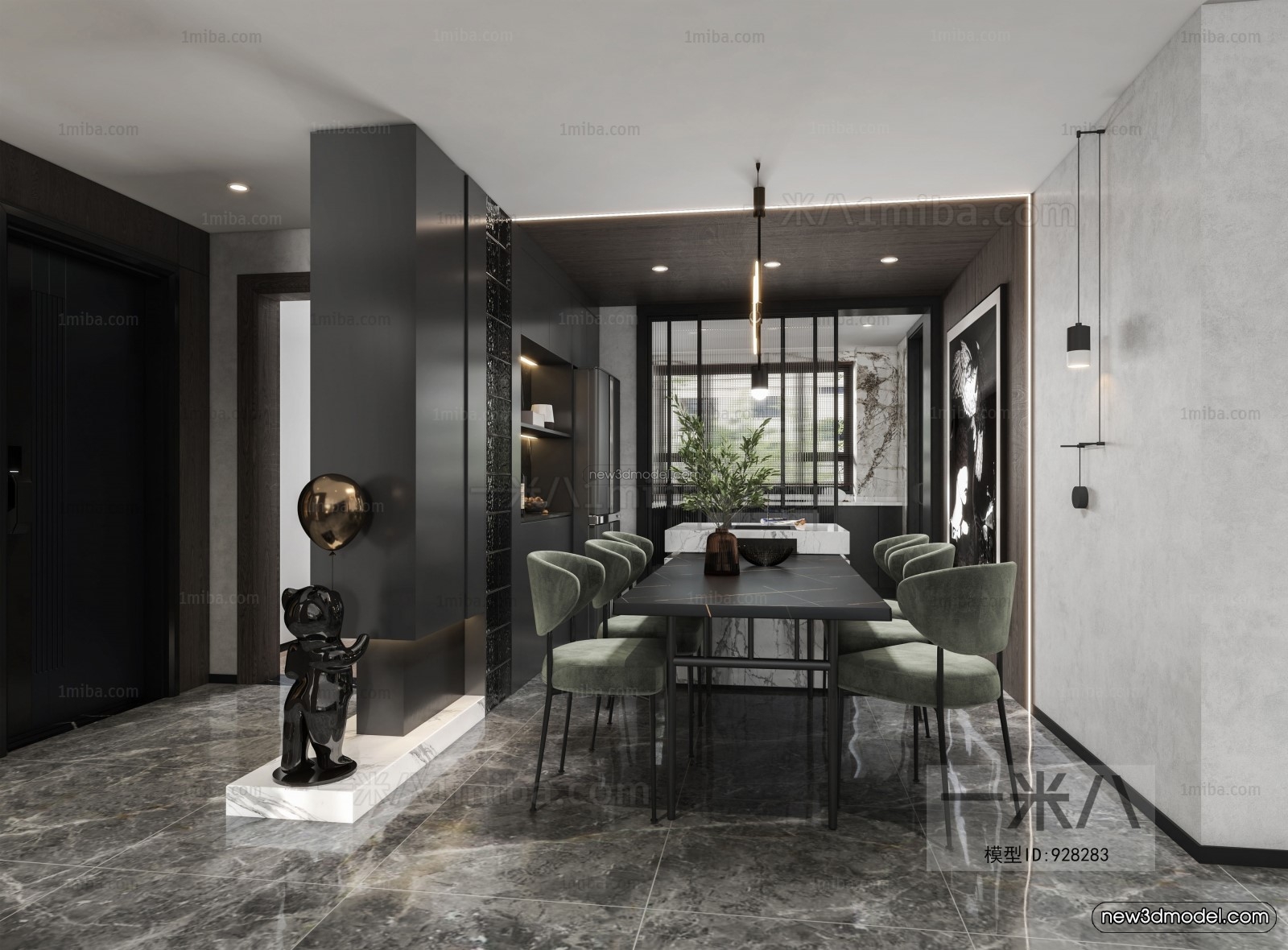 Black – White – Gray Colors Interior 3D Blocks – Living Room 3D Scene – 025 – VRAY - thumbnail 4