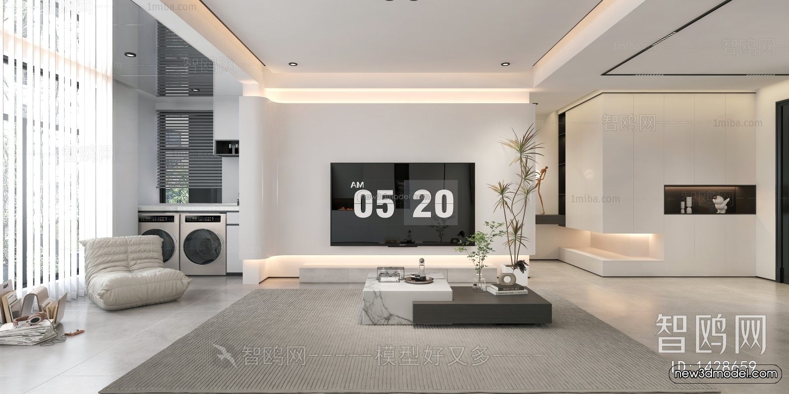 Modern Style Interior 3D Blocks and 3D Models – Living Room 3D Scene – 011 – CORONA - thumbnail 3